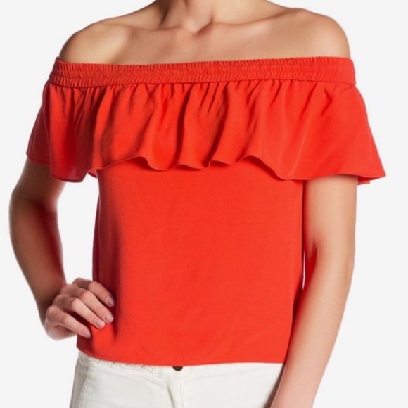 Veronica Beard Coast Ruffle Off-the-Shoulder Top in Orange Size 4 - Picture 8 of 11